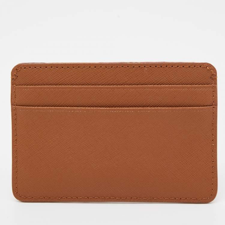 Pre Owned DKNY Tan Saffiano Leather Logo Card Holder
