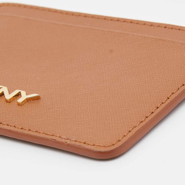 Pre Owned DKNY Tan Saffiano Leather Logo Card Holder