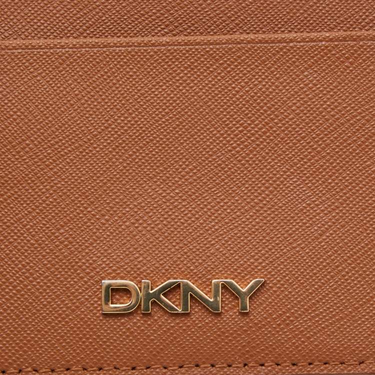 Pre Owned DKNY Tan Saffiano Leather Logo Card Holder
