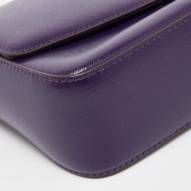Pre Owned DKNY Purple Patent Leather Logo Flap Crossbody Bag