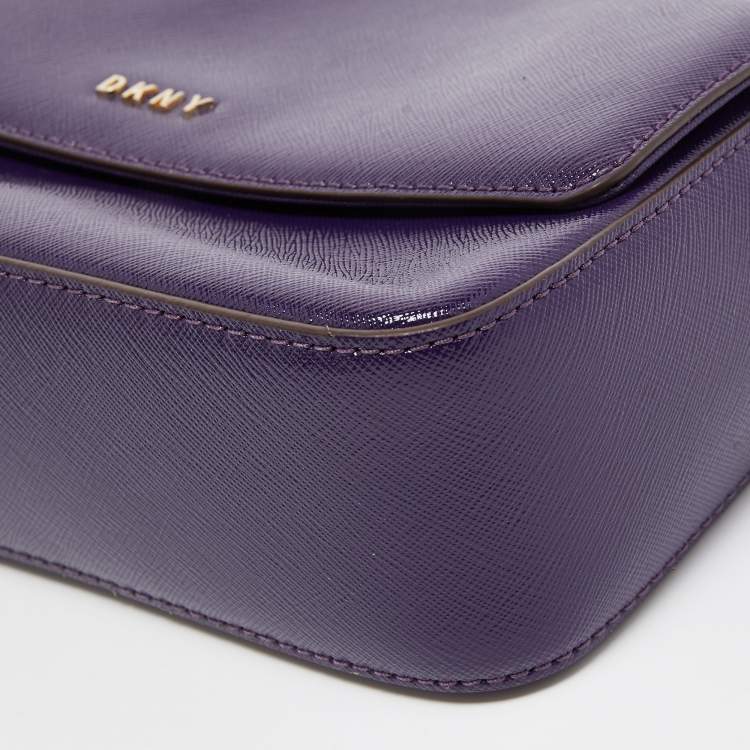 Pre Owned DKNY Purple Patent Leather Logo Flap Crossbody Bag