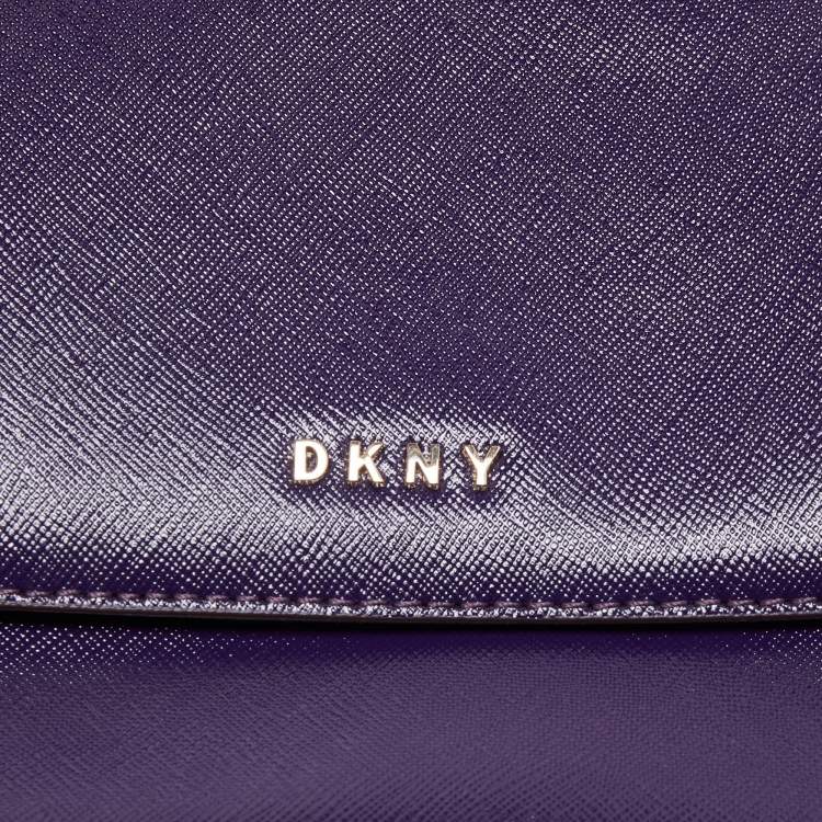 Pre Owned DKNY Purple Patent Leather Logo Flap Crossbody Bag