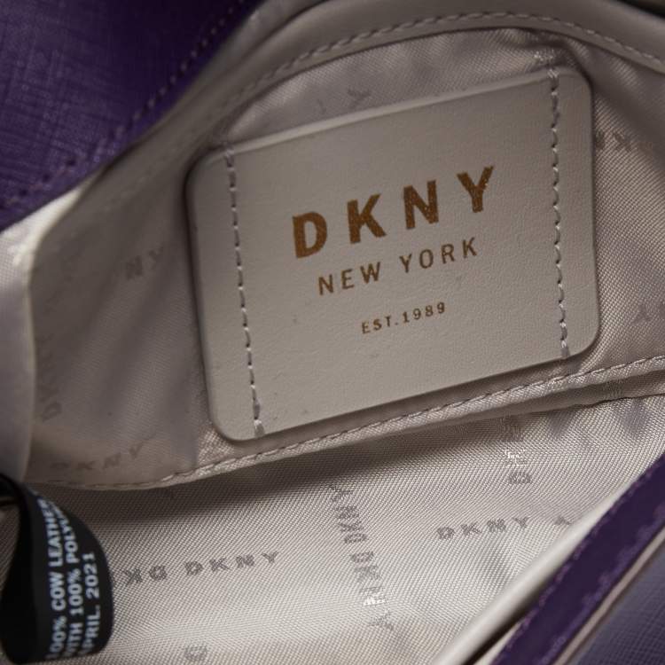 Pre Owned DKNY Purple Patent Leather Logo Flap Crossbody Bag