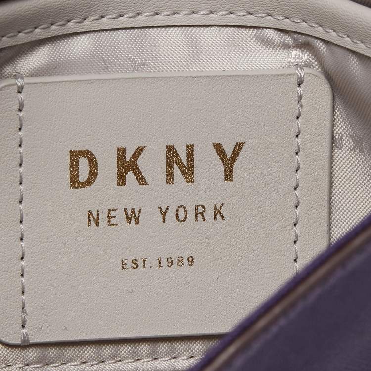 Pre Owned DKNY Purple Patent Leather Logo Flap Crossbody Bag