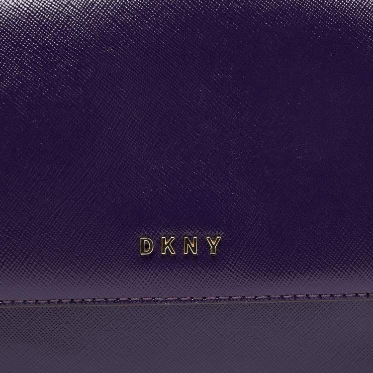 Pre Owned DKNY Purple Patent Leather Logo Flap Crossbody Bag