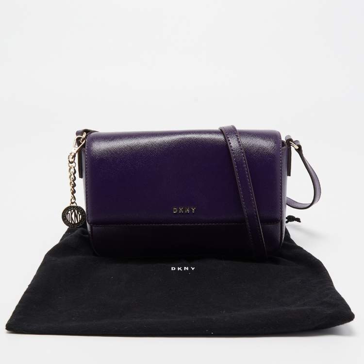 Pre Owned DKNY Purple Patent Leather Logo Flap Crossbody Bag
