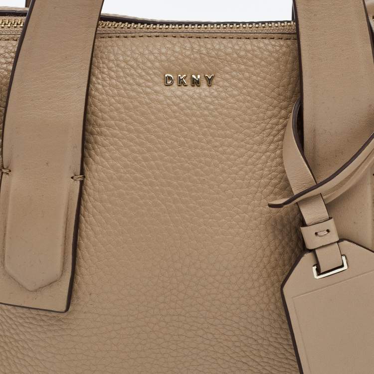 Pre Owned DKNY Beige Leather Zip Boston Bag