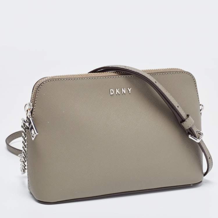 Pre Owned DKNY Grey Leather Bryant Dome Crossbody Bag