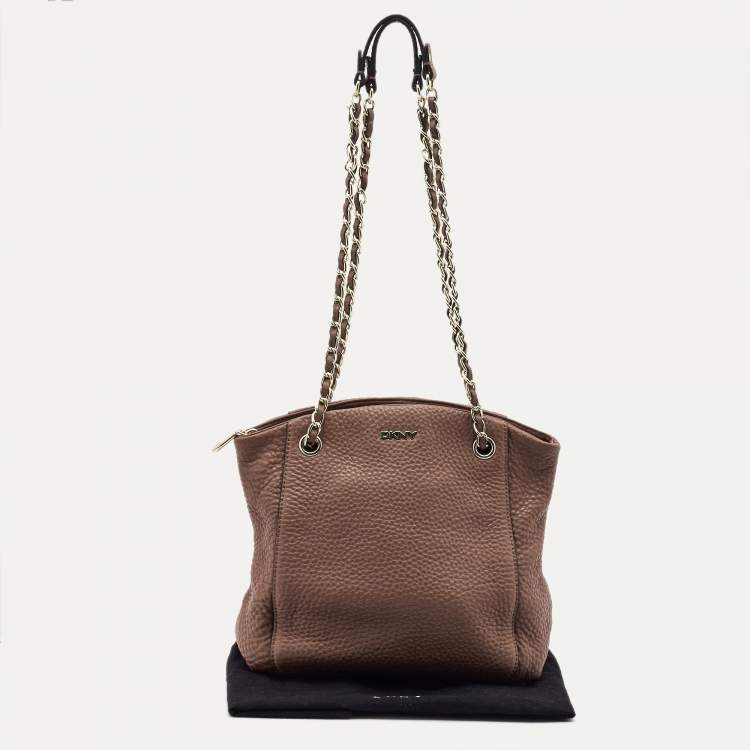Pre Owned DKNY Brown Pebbled Leather Chain Tote
