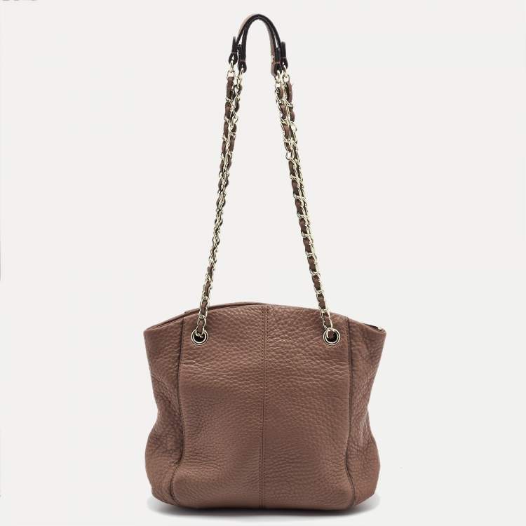 Pre Owned DKNY Brown Pebbled Leather Chain Tote