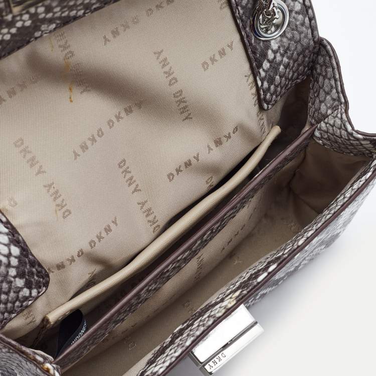 مملوكة مسبقًا DKNY Grey/Black Python Embossed Leather Flap Crossbody Bag