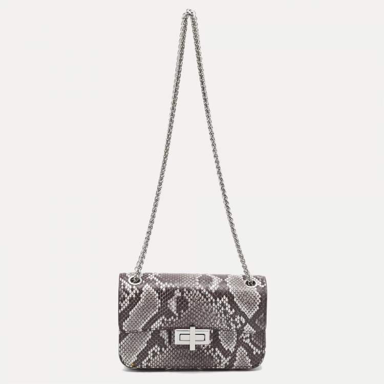 مملوكة مسبقًا DKNY Grey/Black Python Embossed Leather Flap Crossbody Bag