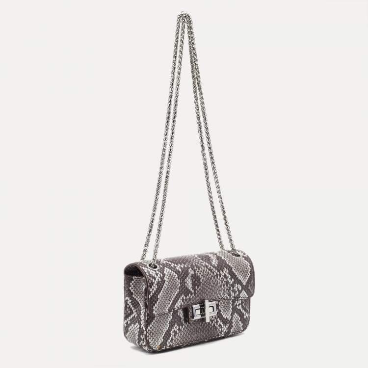 مملوكة مسبقًا DKNY Grey/Black Python Embossed Leather Flap Crossbody Bag