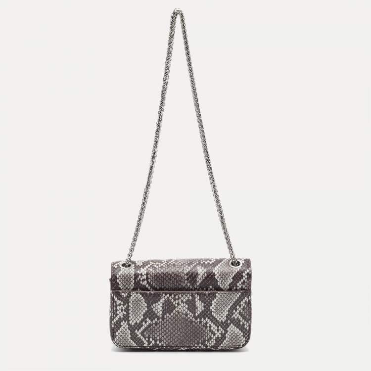 مملوكة مسبقًا DKNY Grey/Black Python Embossed Leather Flap Crossbody Bag