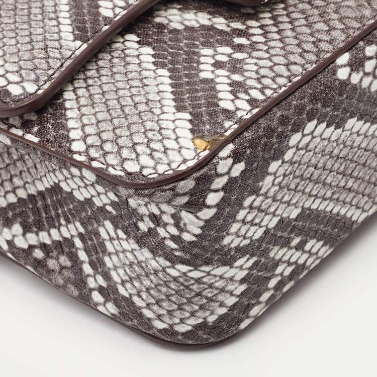 مملوكة مسبقًا DKNY Grey/Black Python Embossed Leather Flap Crossbody Bag