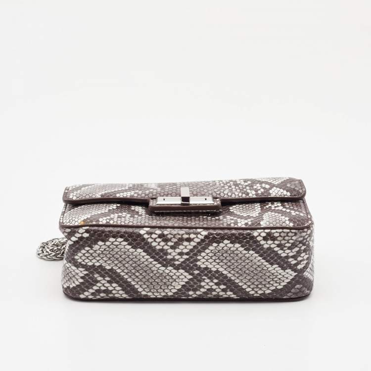 مملوكة مسبقًا DKNY Grey/Black Python Embossed Leather Flap Crossbody Bag