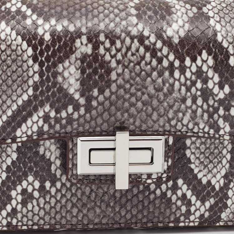 مملوكة مسبقًا DKNY Grey/Black Python Embossed Leather Flap Crossbody Bag
