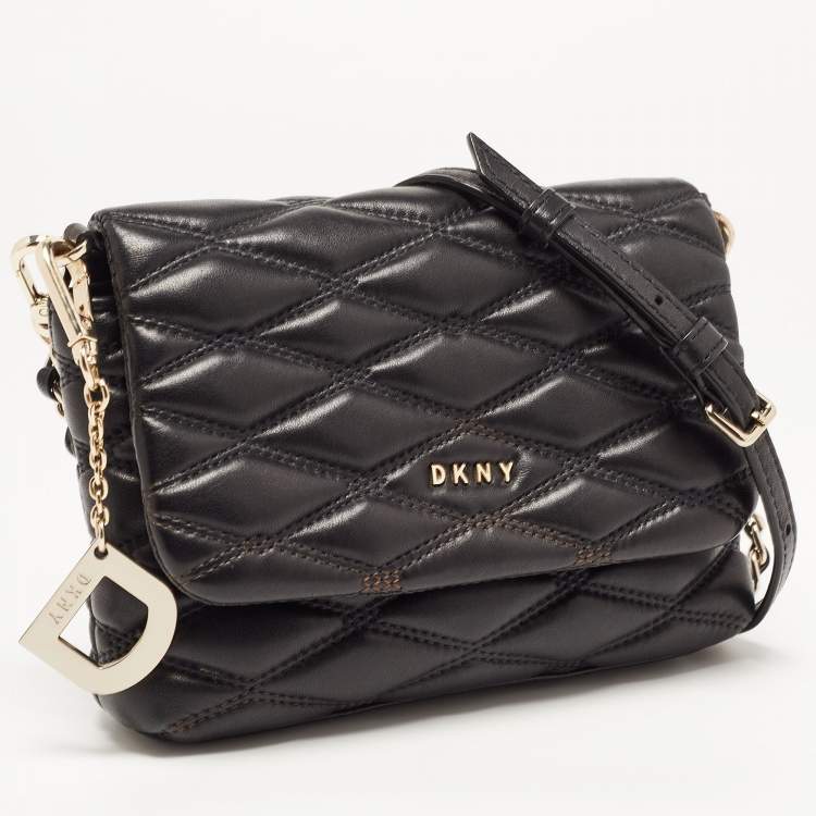 Pre Owned DKNY Black Diamond Quilted Leather Lara Crossbody Bag