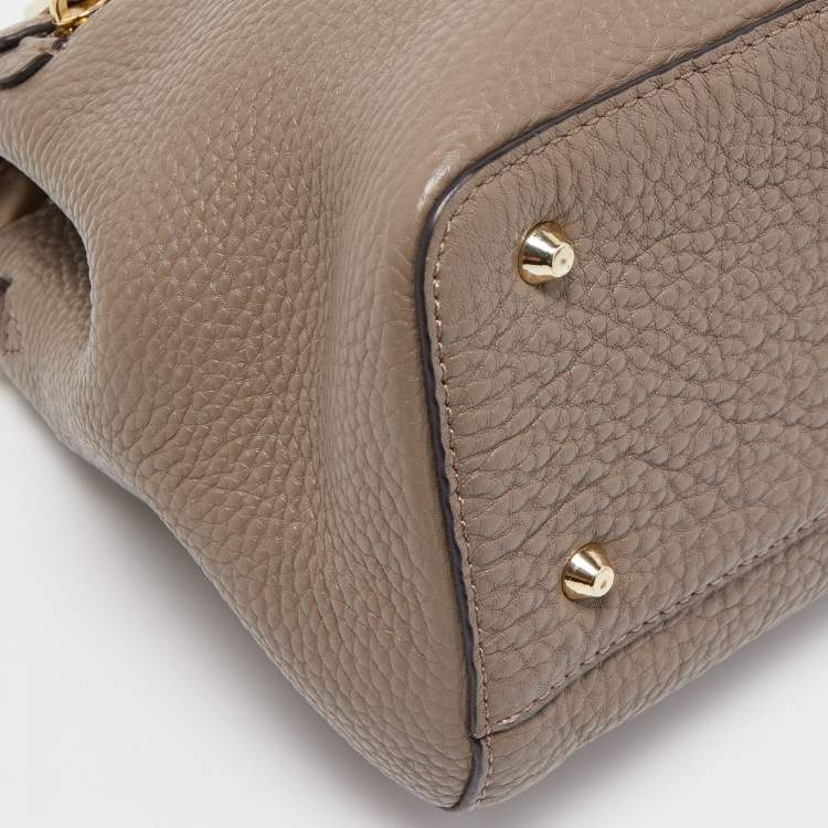 Pre Owned DKNY Grey Leather Front Zip Top Handle Bag