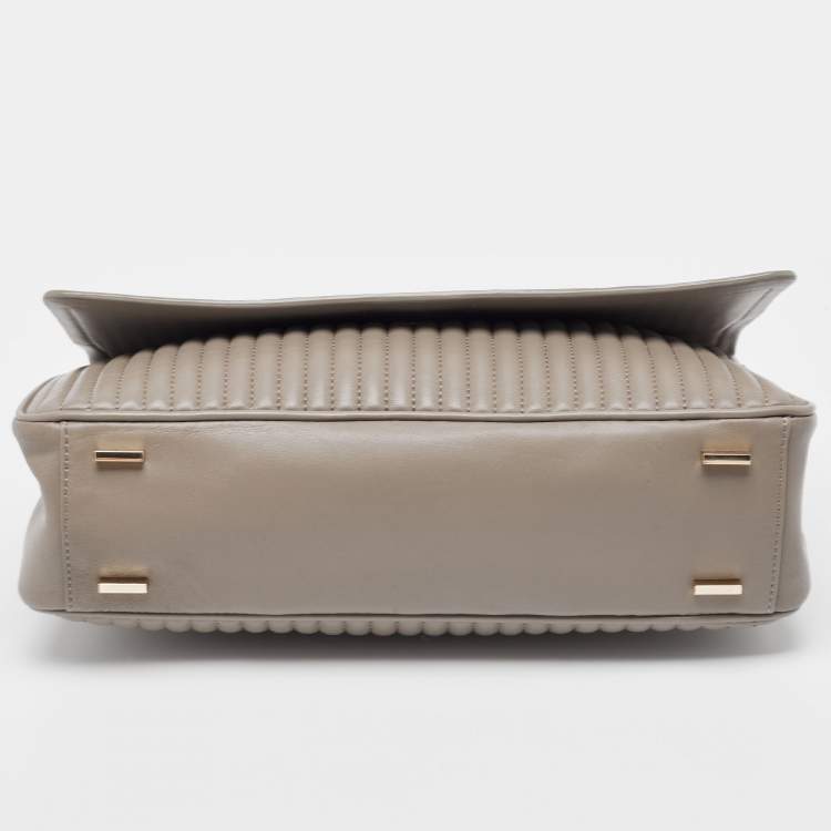 Pre Owned DKNY Olive Green Pinstripe Quilted Leather Gansevoort Top Handle Bag