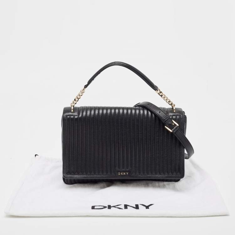 Pre Owned  DKNY Black Pinstripe Quilted Leather Gansevoort Flap Top Handle Bag