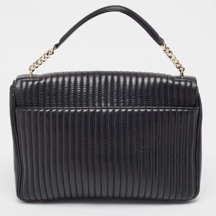 Pre Owned  DKNY Black Pinstripe Quilted Leather Gansevoort Flap Top Handle Bag