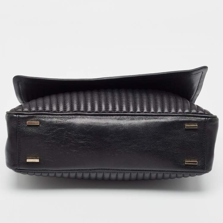 Pre Owned  DKNY Black Pinstripe Quilted Leather Gansevoort Flap Top Handle Bag