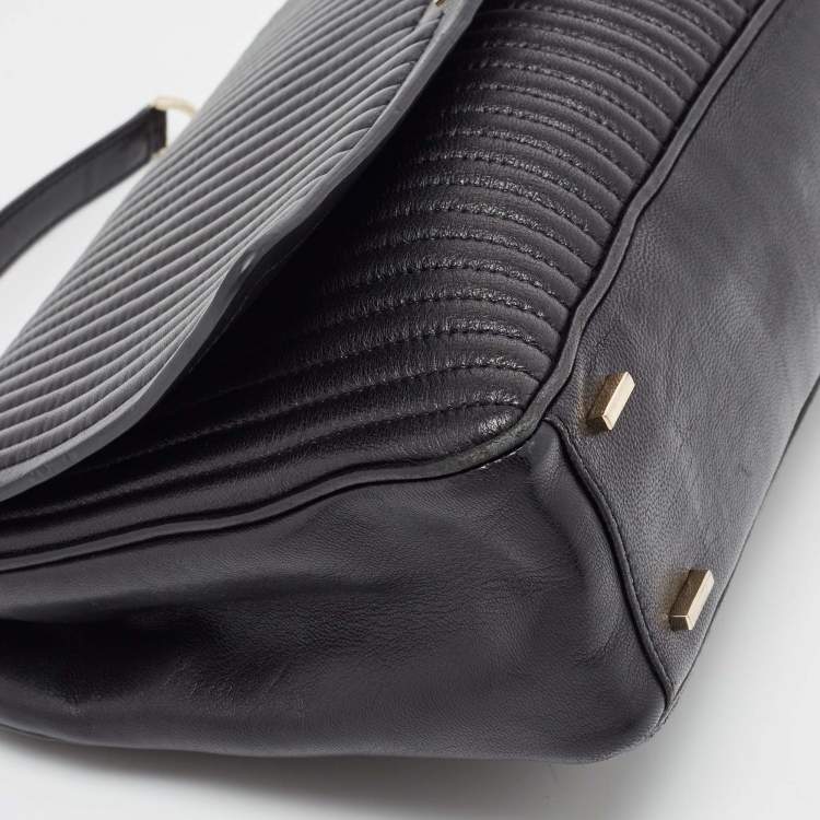 Pre Owned  DKNY Black Pinstripe Quilted Leather Gansevoort Flap Top Handle Bag