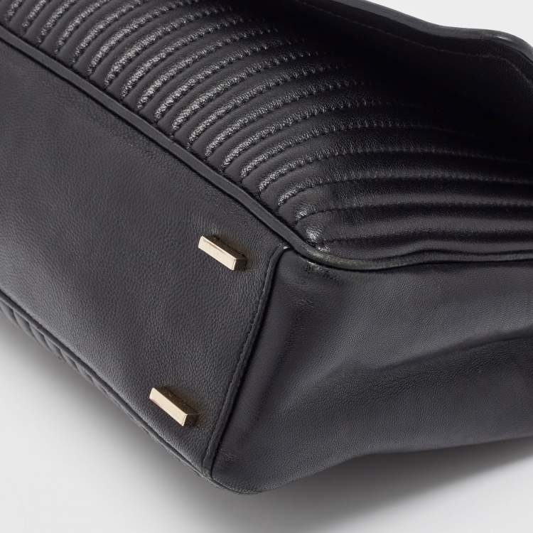 Pre Owned  DKNY Black Pinstripe Quilted Leather Gansevoort Flap Top Handle Bag