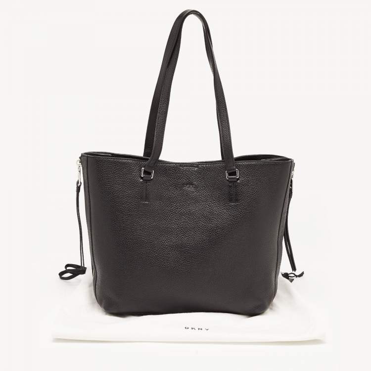 Pre Owned DKNY Black Leather Bryant Park Double Zip Shopper Tote