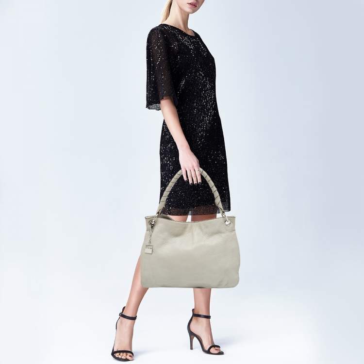 Pre Owned DKNY Grey Leather Charm Hobo