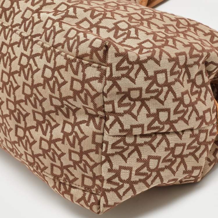 Pre Owned DKNY Beige Signature Fabric and Leather Town and Country Hobo