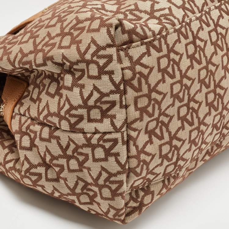 Pre Owned DKNY Beige Signature Fabric and Leather Town and Country Hobo