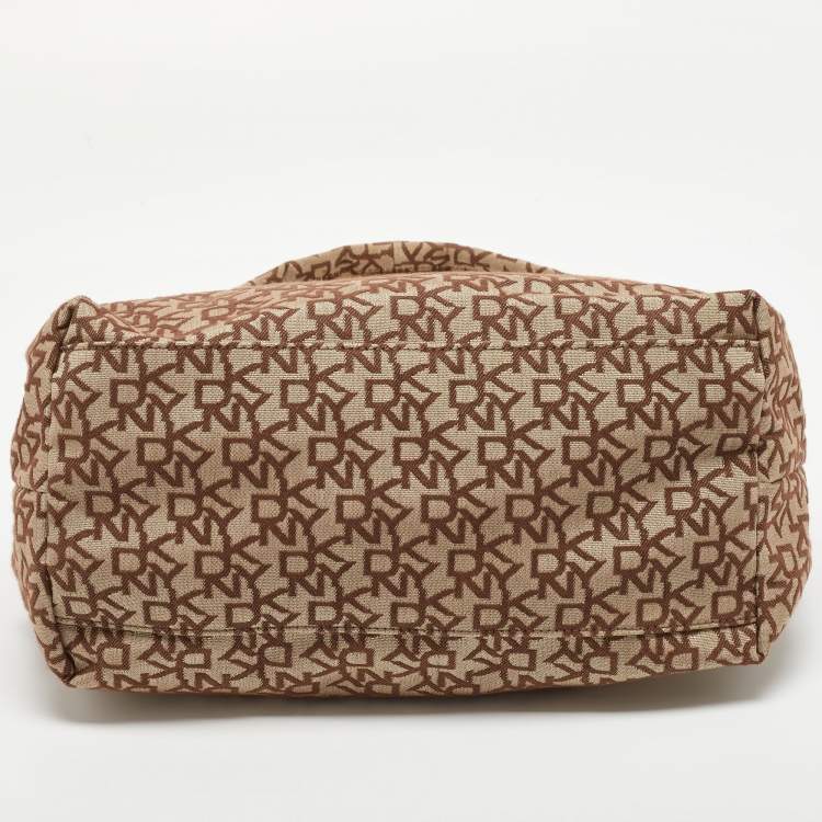 Pre Owned DKNY Beige Signature Fabric and Leather Town and Country Hobo