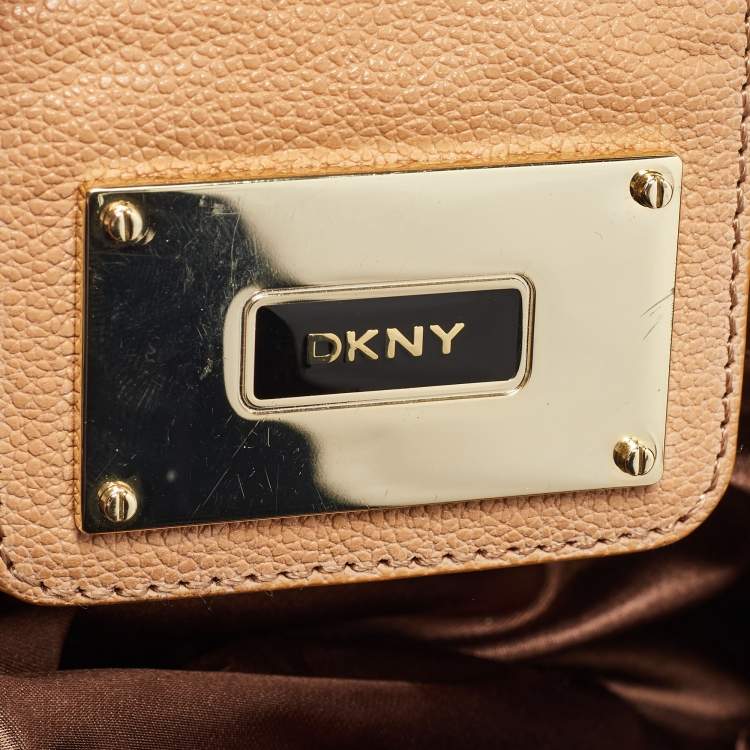 Pre Owned DKNY Beige Signature Fabric and Leather Town and Country Hobo