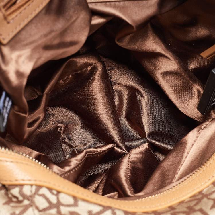 Pre Owned DKNY Beige Signature Fabric and Leather Town and Country Hobo