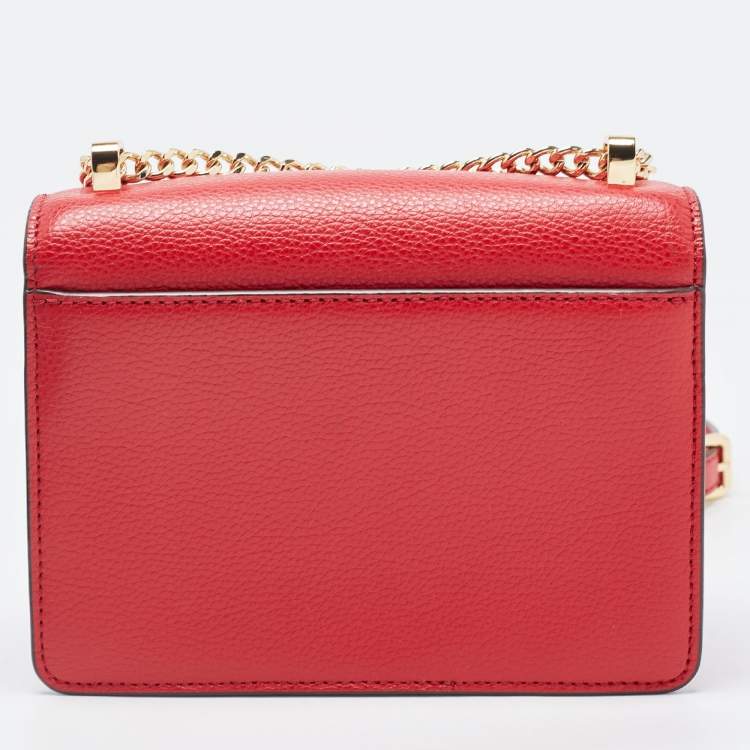 Pre Owned DKNY Red Leather Charm Flap Crossbody Bag