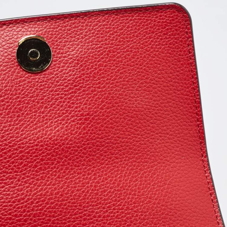 Pre Owned DKNY Red Leather Charm Flap Crossbody Bag