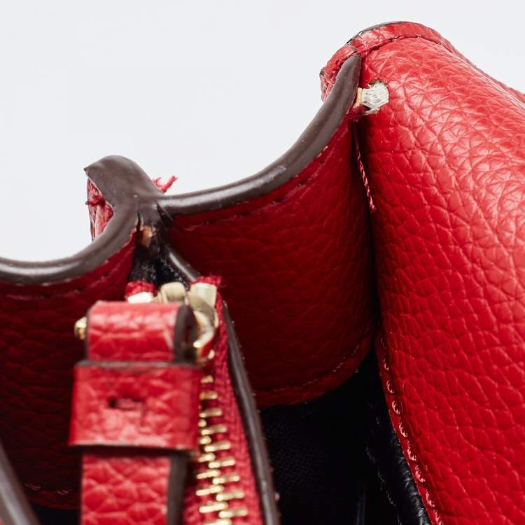 Pre Owned DKNY Red Leather Charm Flap Crossbody Bag
