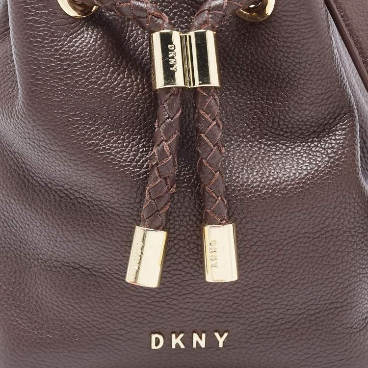 Pre Owned DKNY Dark Brown Leather Small York Winnie Bucket Bag