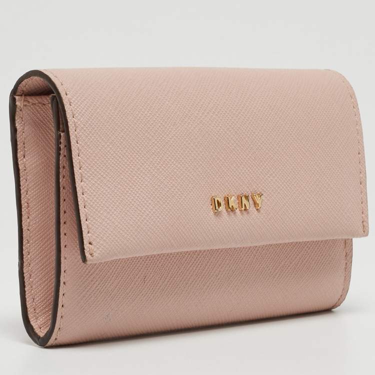 Pre Owned DKNY Pink Saffiano Leather Flap Compact Wallet
