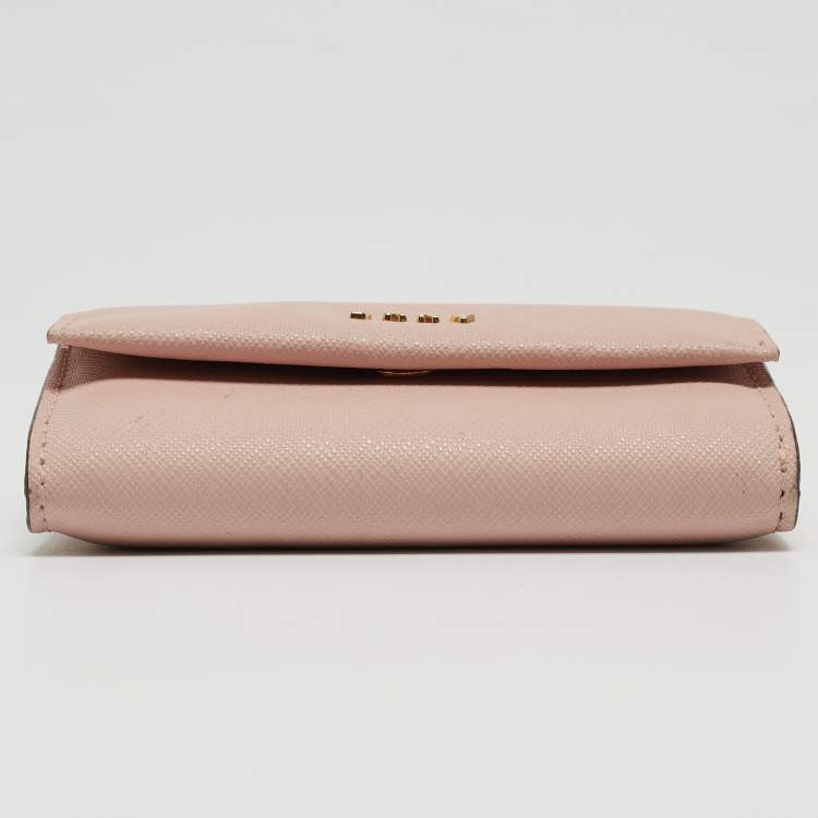 Pre Owned DKNY Pink Saffiano Leather Flap Compact Wallet