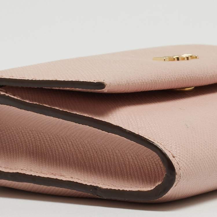 Pre Owned DKNY Pink Saffiano Leather Flap Compact Wallet