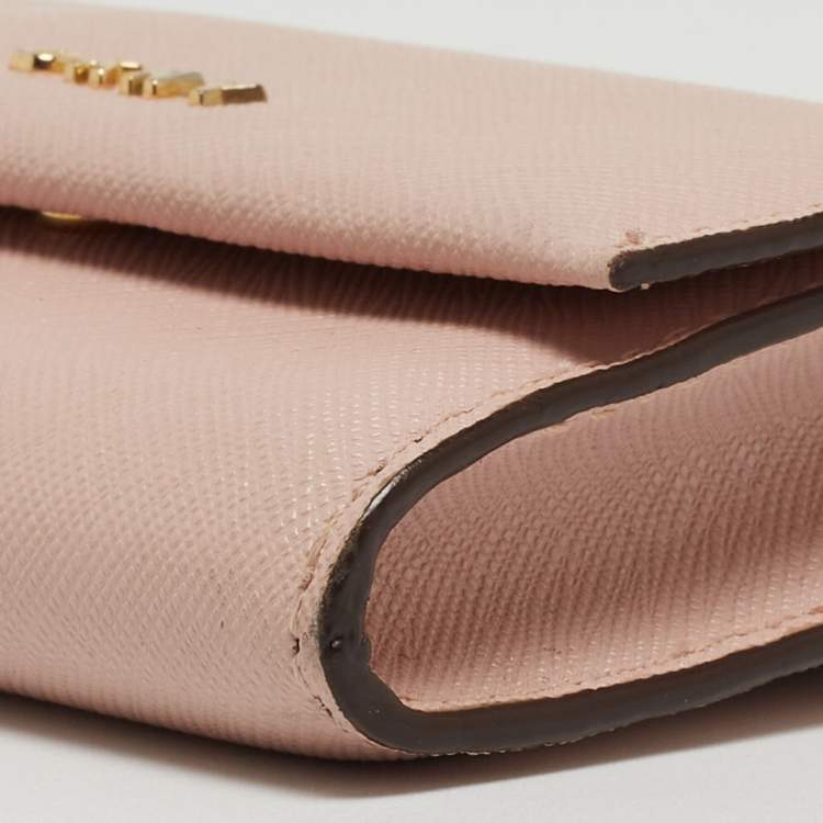 Pre Owned DKNY Pink Saffiano Leather Flap Compact Wallet
