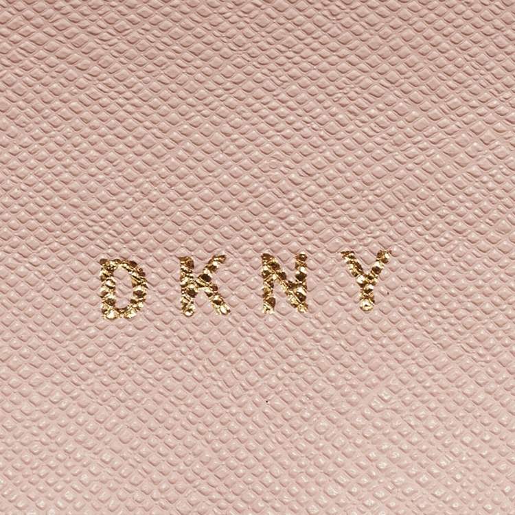 Pre Owned DKNY Pink Saffiano Leather Flap Compact Wallet