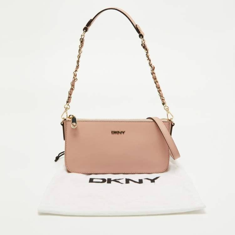 Pre Owned Dkny Pink Leather Zip Crossbody Bag