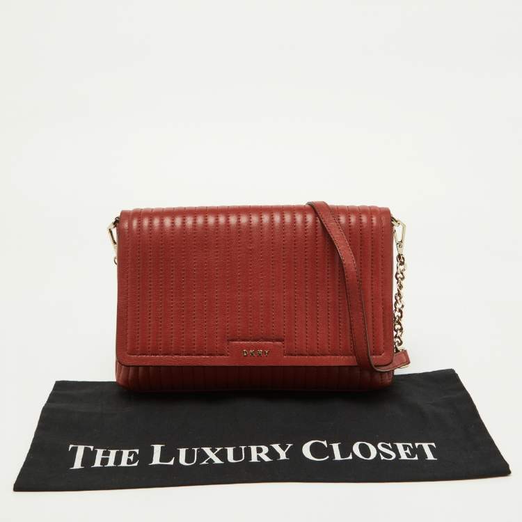 Pre Owned DKNY Brown Brique Quilted Leather Gansevoort Flap Shoulder Bag
