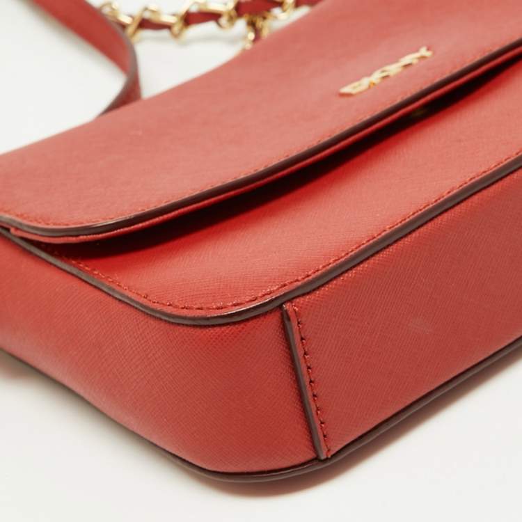 Pre Owned DKNY Brick Red Saffiano Leather Bryant Flap Shoulder Bag