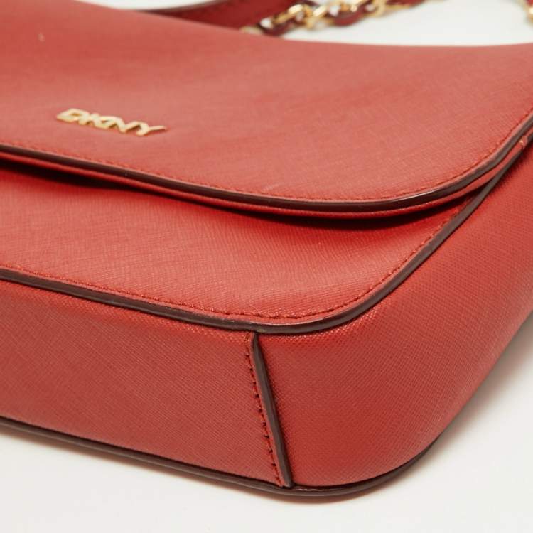 Pre Owned DKNY Brick Red Saffiano Leather Bryant Flap Shoulder Bag