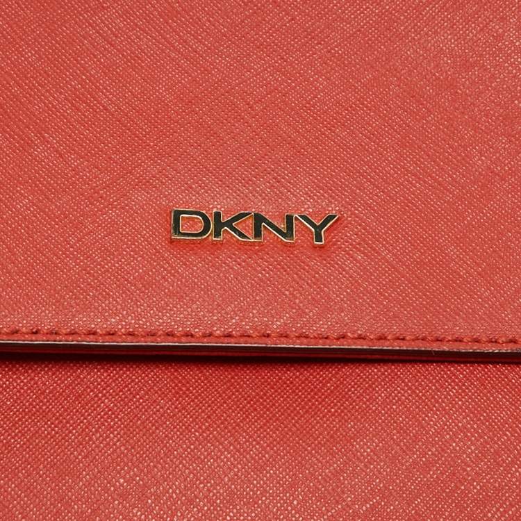 Pre Owned DKNY Brick Red Saffiano Leather Bryant Flap Shoulder Bag
